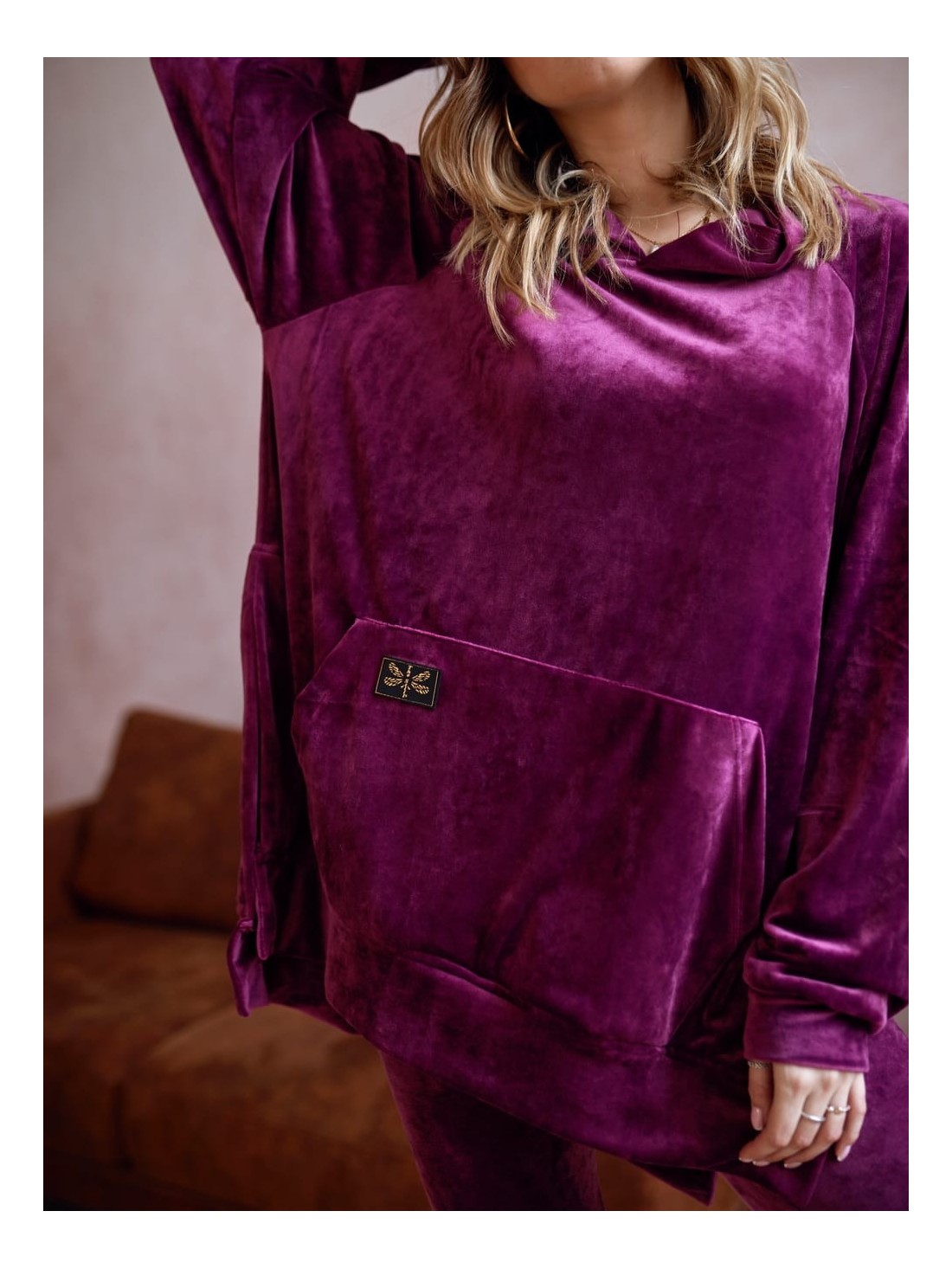 Set jambiere din velur + hanorac oversize, prune TS07 - Magazin online - Boutique